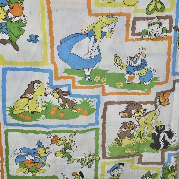 VTG Disney Alice in Wonderland Bambi Robin Hood Mickey Twin Flat Sheet 59.5"x89" - Picture 6 of 16